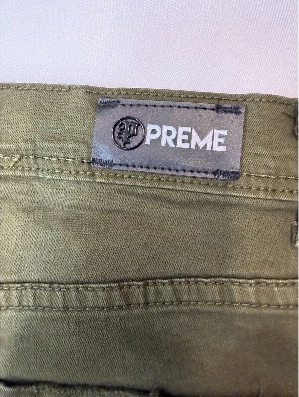 Preme Men's Jeans Straight Mid Rise Denim Cargo Pocket Solid Size 40 Green